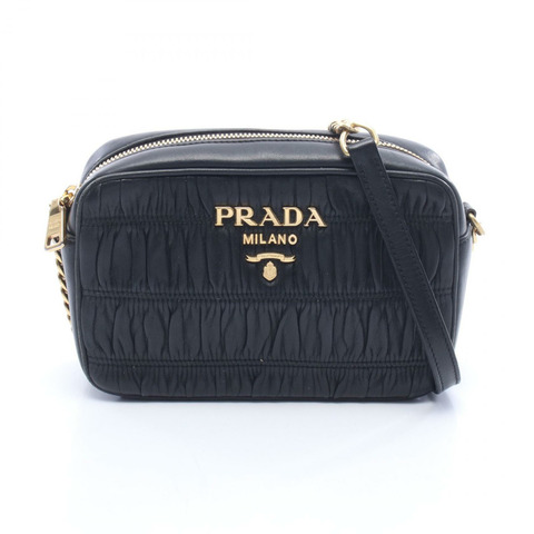PRADA NAPPA GAUFRE 黑色皮革肩斜背包 1BH112 二手女士