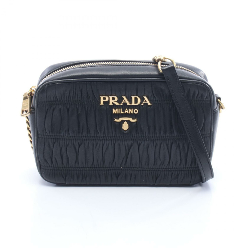 PRADA NAPPA GAUFRE 黑色皮革肩斜背包 1BH112 二手女士-0
