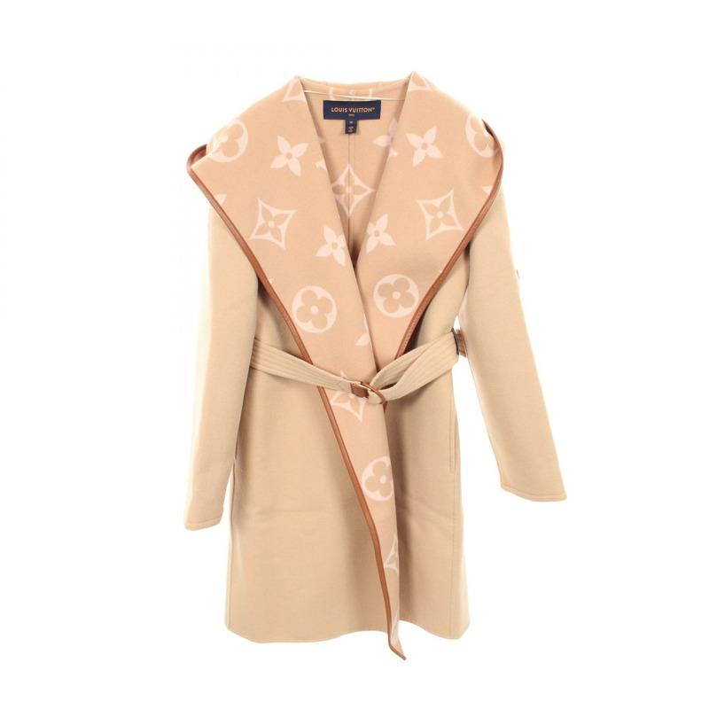 路易威登巨型Monogram連帽裹身大衣 其他外套 羊毛 米色 二手 女款-0