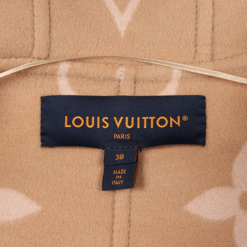 路易威登巨型Monogram連帽裹身大衣 其他外套 羊毛 米色 二手 女款-2