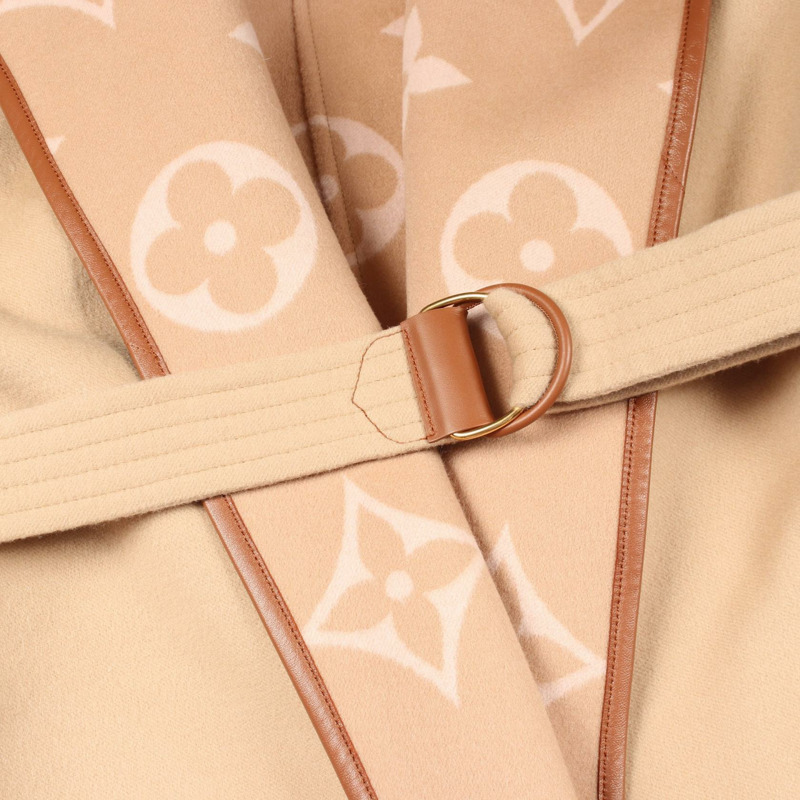 路易威登巨型Monogram連帽裹身大衣 其他外套 羊毛 米色 二手 女款-5