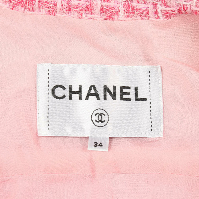 香奈兒 COCO 標誌紐扣斜紋軟呢外套 P74451V65954 棉質粉紅二手女裝-2