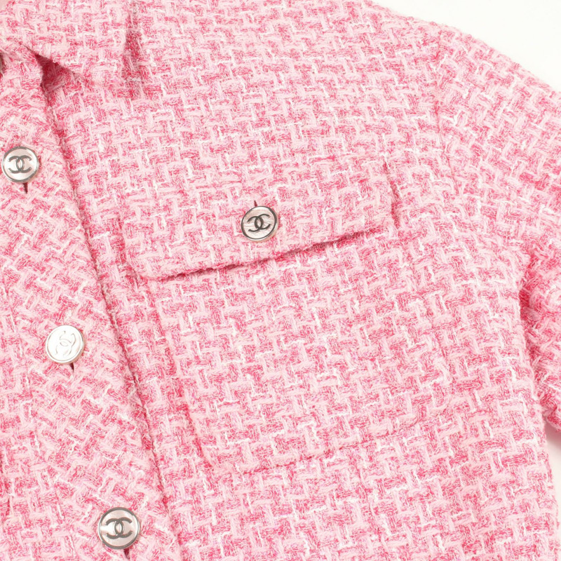 香奈兒 COCO 標誌紐扣斜紋軟呢外套 P74451V65954 棉質粉紅二手女裝-6