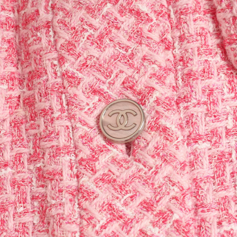 香奈兒 COCO 標誌紐扣斜紋軟呢外套 P74451V65954 棉質粉紅二手女裝-7