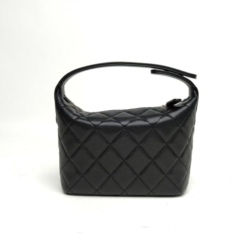 CHANEL 嬉皮HOBO飯盒包25Am黑色荔枝牛皮淺金扣肩背包-2