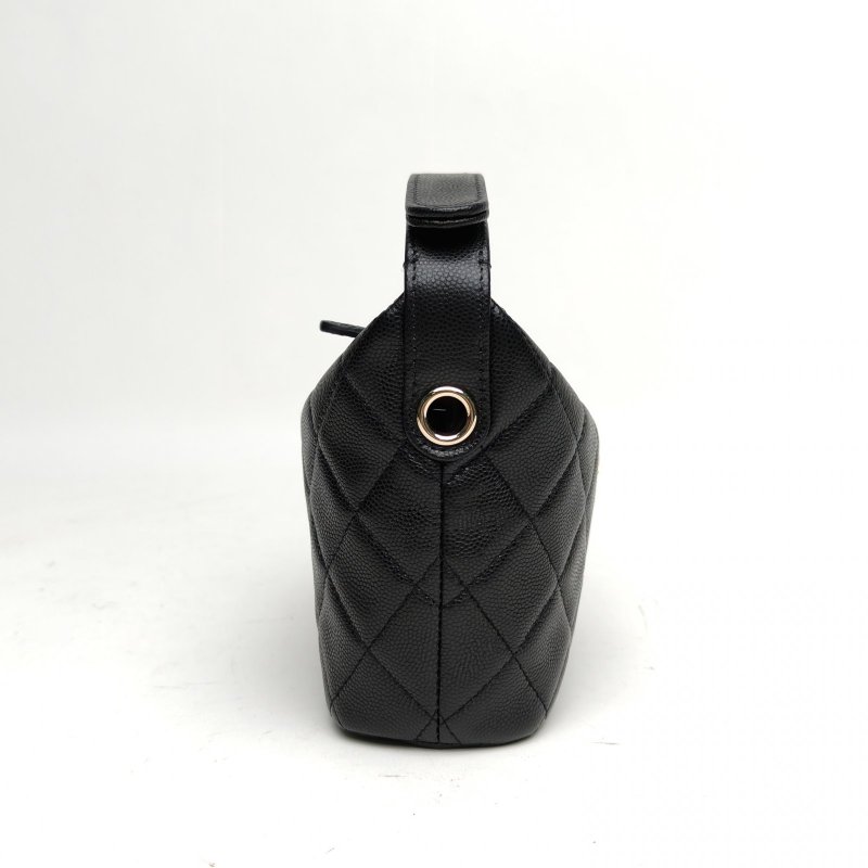 CHANEL 嬉皮HOBO飯盒包25Am黑色荔枝牛皮淺金扣肩背包-3