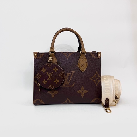 LV雙色原花金釦OnTheGo Pm 手提斜背托特包
