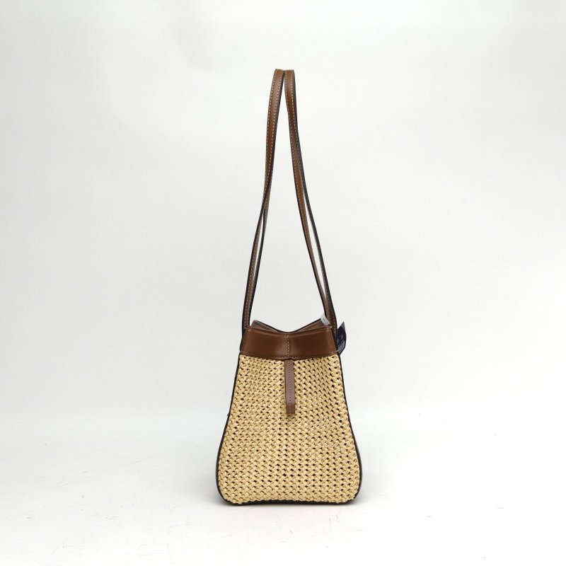 FENDI 棕色牛皮草編Origami折疊水桶包肩背包-1