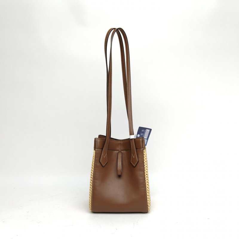 FENDI 棕色牛皮草編Origami折疊水桶包肩背包-2