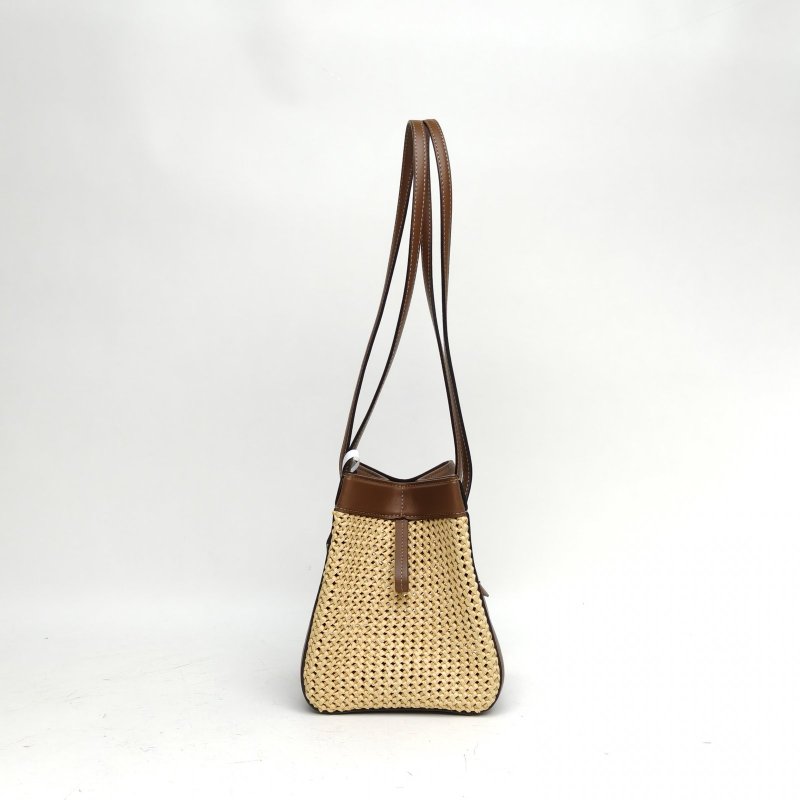 FENDI 棕色牛皮草編Origami折疊水桶包肩背包-3