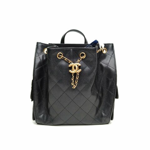 CHANEL 25bag雙肩包黑色荔枝牛皮晶片開金扣肩背包