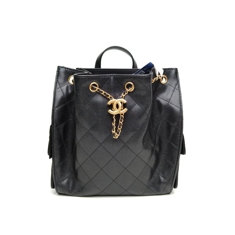 CHANEL 25bag雙肩包黑色荔枝牛皮晶片開金扣肩背包-0