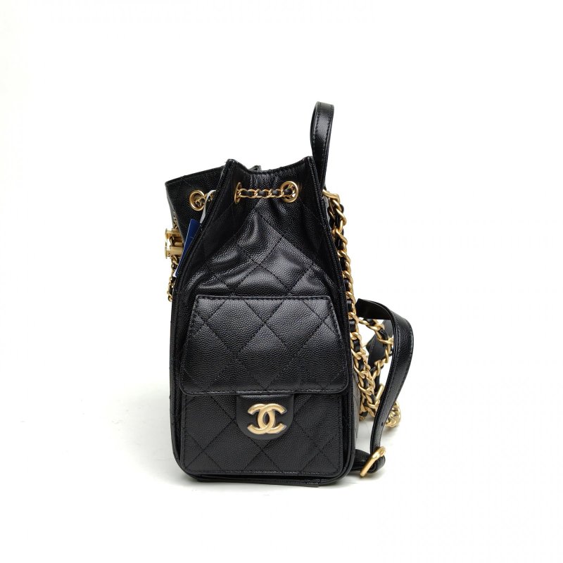 CHANEL 25bag雙肩包黑色荔枝牛皮晶片開金扣肩背包-1