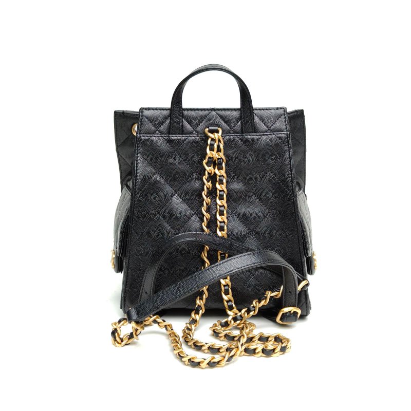 CHANEL 25bag雙肩包黑色荔枝牛皮晶片開金扣肩背包-2