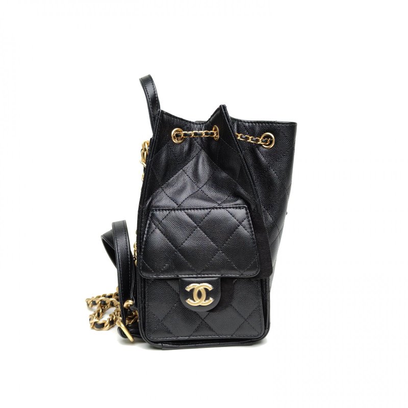 CHANEL 25bag雙肩包黑色荔枝牛皮晶片開金扣肩背包-3