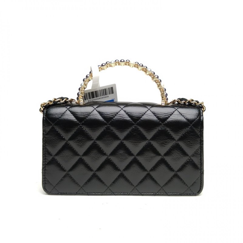 CHANEL 24P手柄CFWOC黑色牛皮鐳射標金扣珍珠肩背包-2