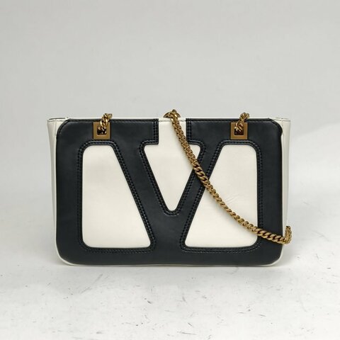 VALENTINO 黑白牛皮金扣VivaSuperstar鏈條包小號肩背包
