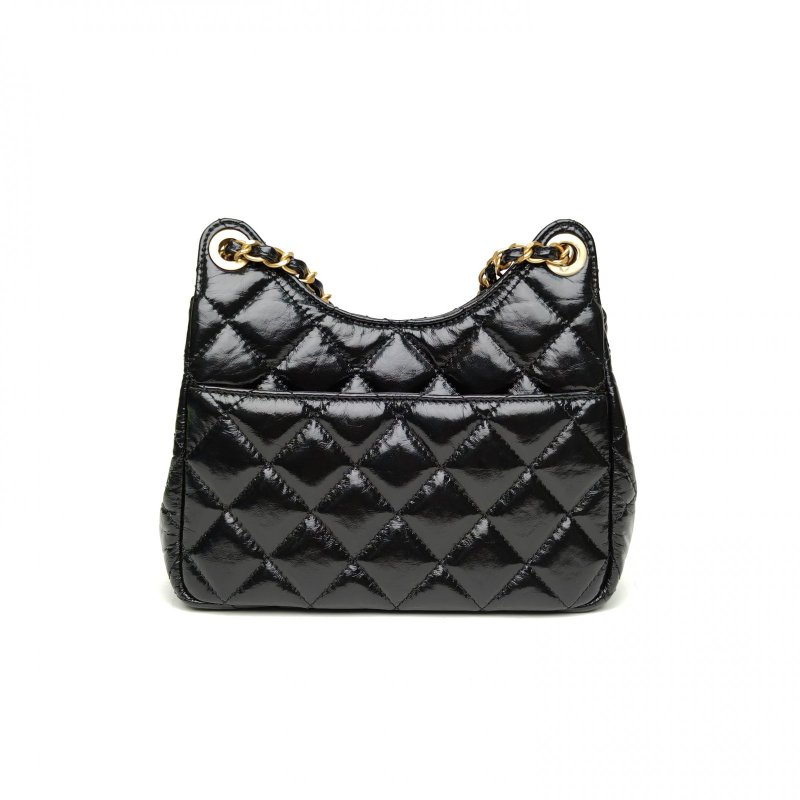 CHANEL 天貓精靈雙皮穿鏈黑色牛皮晶片金扣肩背包-2