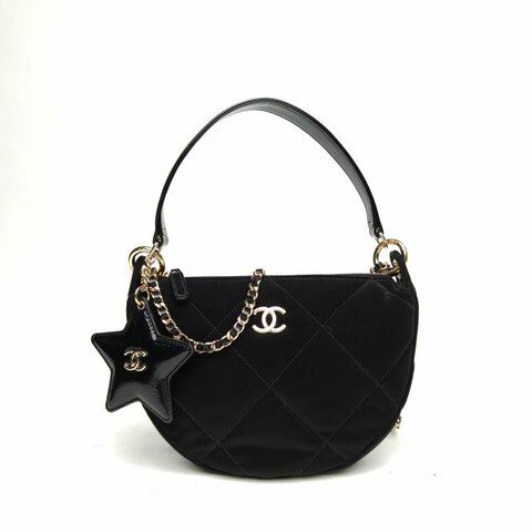 CHANEL 25NNEIGE滑雪系列星星掛件豌豆包黑色絲絨金扣肩背包