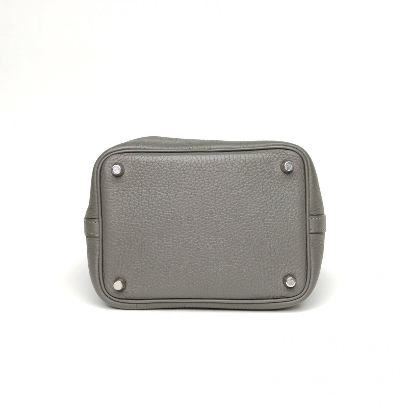 HERMES Picotin菜籃子18積雨雲灰TC皮B刻銀扣肩背包-4