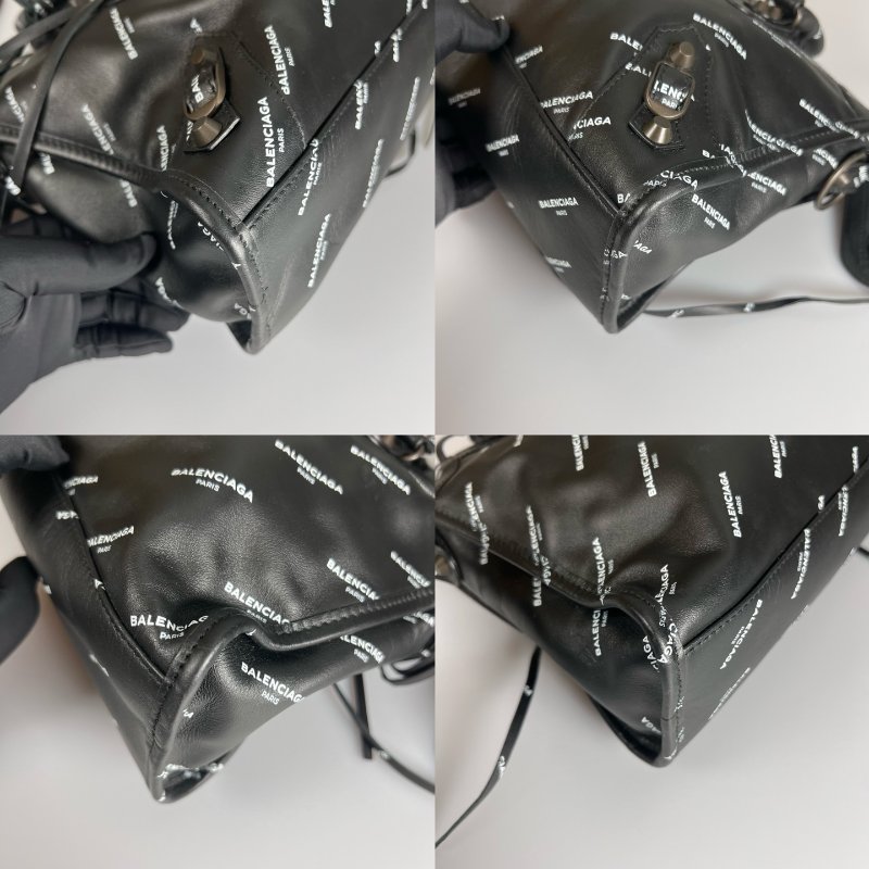 BALENCIAGA 431621 黑皮革滿版LOGO機車包-8