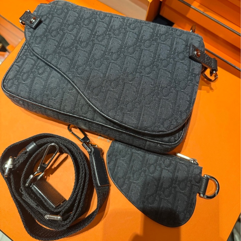 Dior男士郵差包 單肩包斜挎包 三合一 黑色 Oblique印花-1