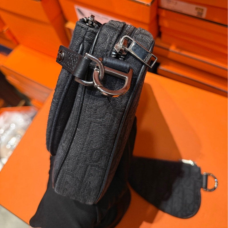 Dior男士郵差包 單肩包斜挎包 三合一 黑色 Oblique印花-2