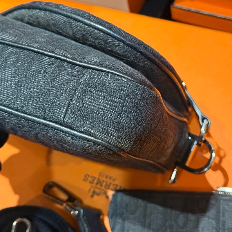 Dior男士郵差包 單肩包斜挎包 三合一 黑色 Oblique印花-5