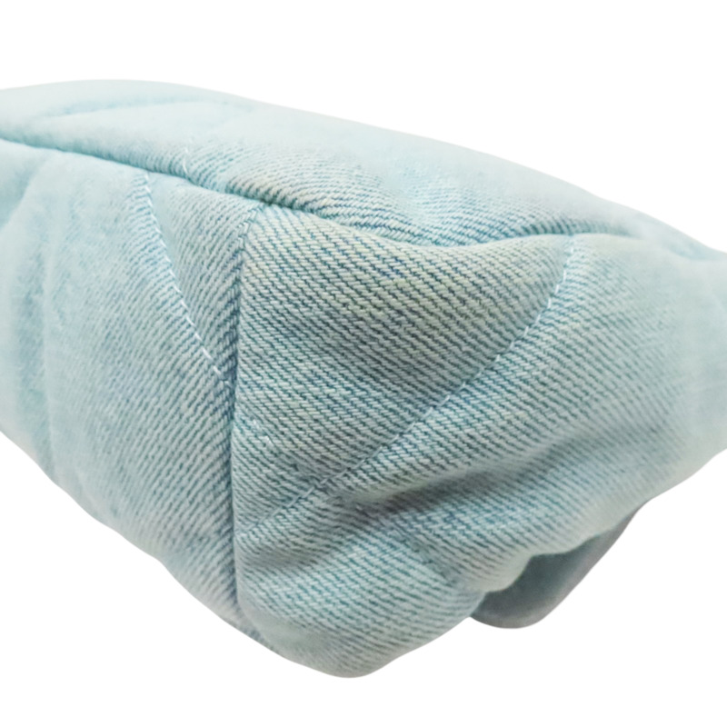 湖水藍色 單寧布 19 口蓋包 鍊帶肩背包【CHANEL 香奈兒】 AS1160-9