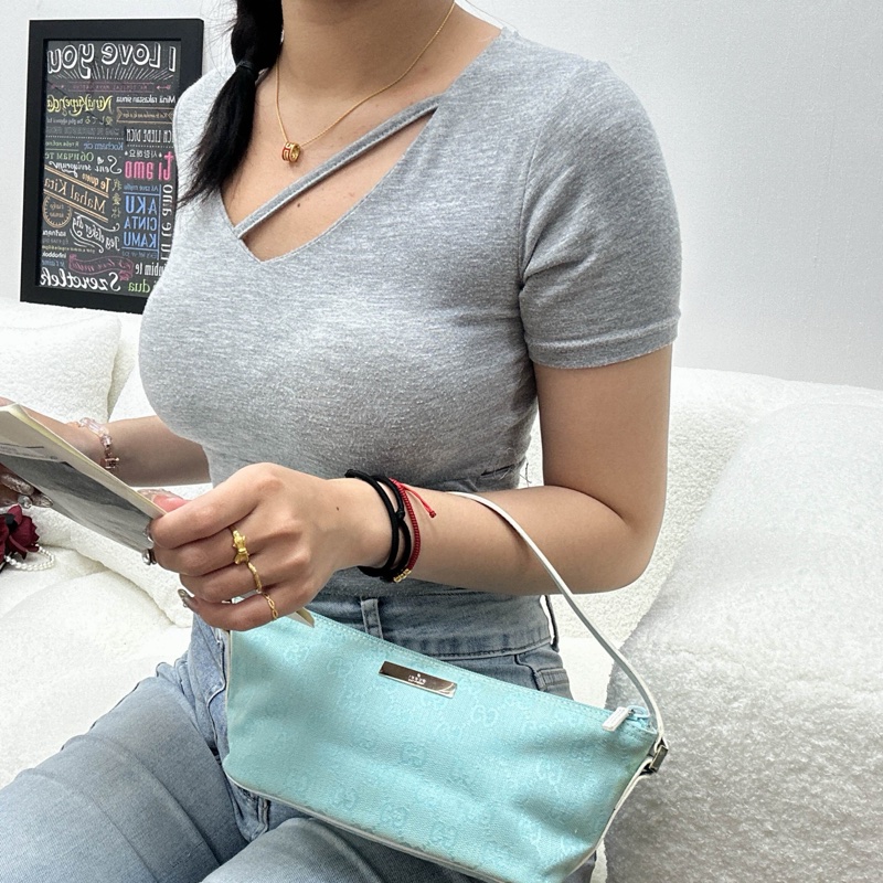 【赫蒂國際精品】Gucci 古馳 緹花帆布船型小包 vintage-1