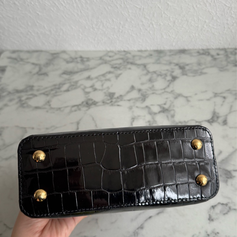 LV 黑鱷魚壓紋mini capucines手提兩用包-5