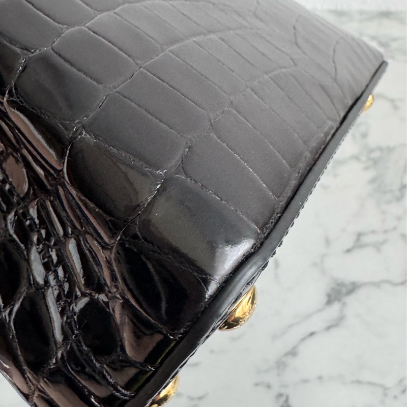 LV 黑鱷魚壓紋mini capucines手提兩用包-6