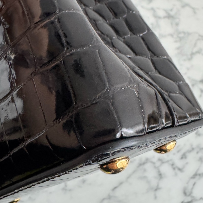 LV 黑鱷魚壓紋mini capucines手提兩用包-7