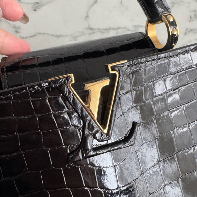 LV 黑鱷魚壓紋mini capucines手提兩用包-13