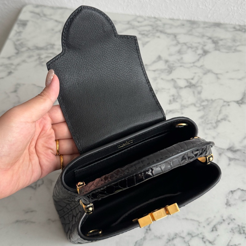 LV 黑鱷魚壓紋mini capucines手提兩用包-14