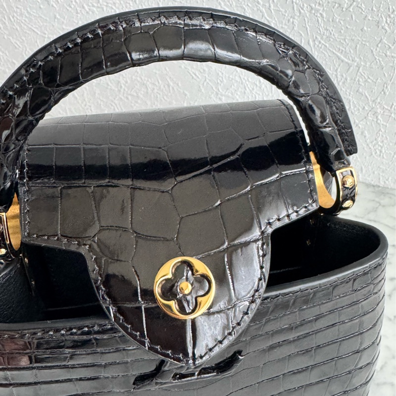 LV 黑鱷魚壓紋mini capucines手提兩用包-19