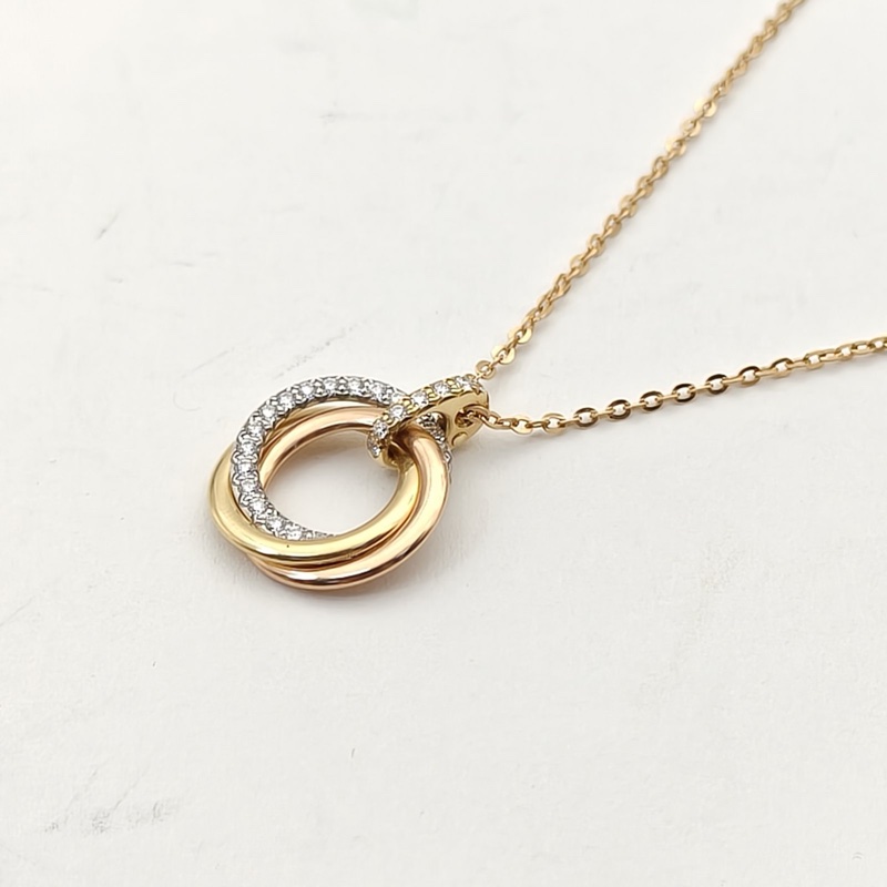 CARTIER Trinity三色金三環白金鑲鑽項鏈小號-1