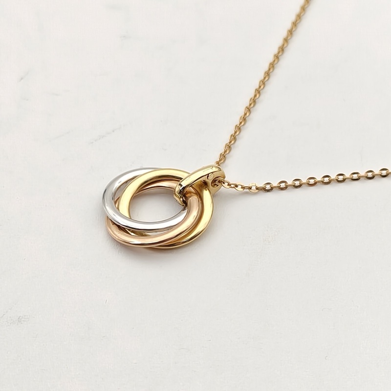 CARTIER Trinity三色金三環白金鑲鑽項鏈小號-2