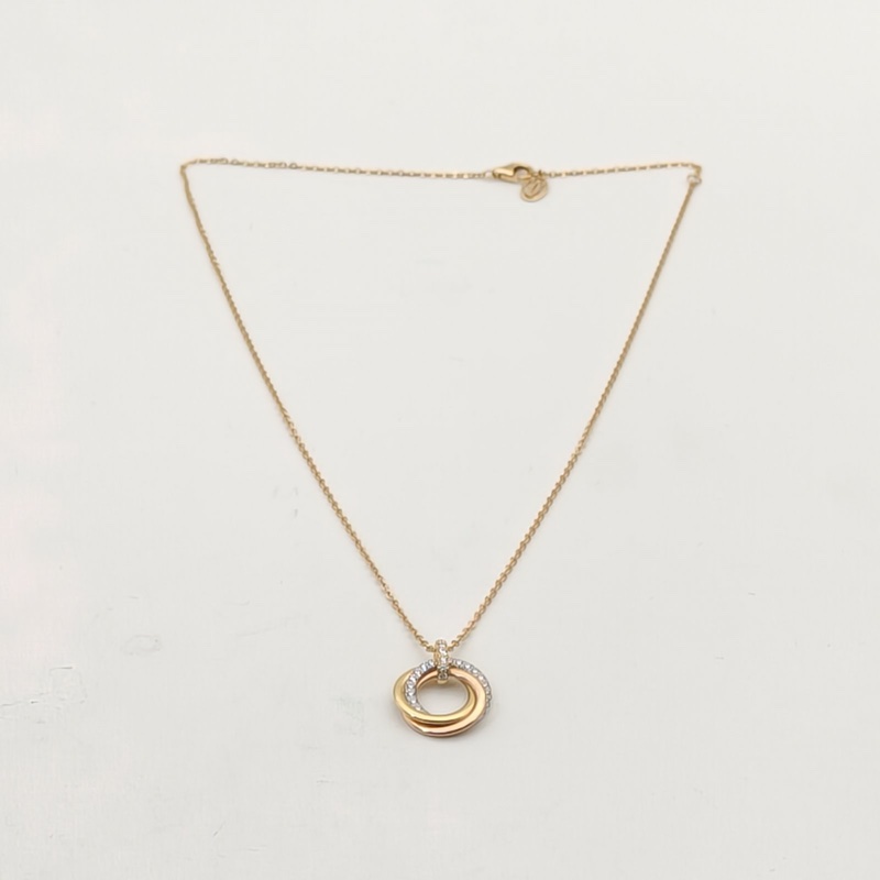 CARTIER Trinity三色金三環白金鑲鑽項鏈小號-4