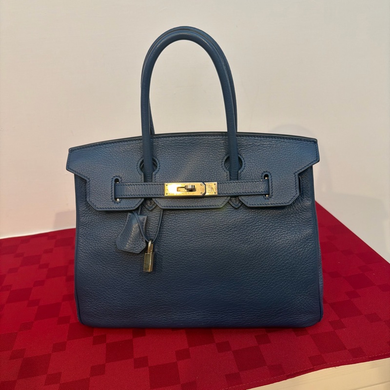 Hermes 🌈愛馬仕 Birkin 30 Togo 皮🌟藍色銀扣-0