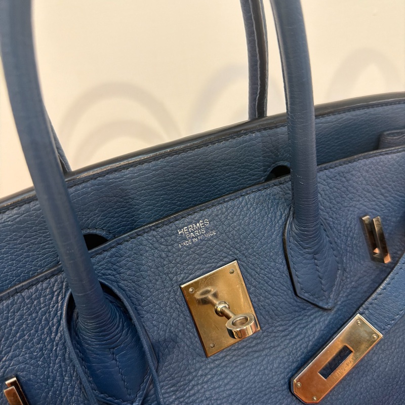Hermes 🌈愛馬仕 Birkin 30 Togo 皮🌟藍色銀扣-6