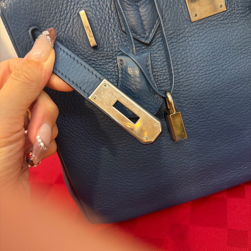 Hermes 🌈愛馬仕 Birkin 30 Togo 皮🌟藍色銀扣-16