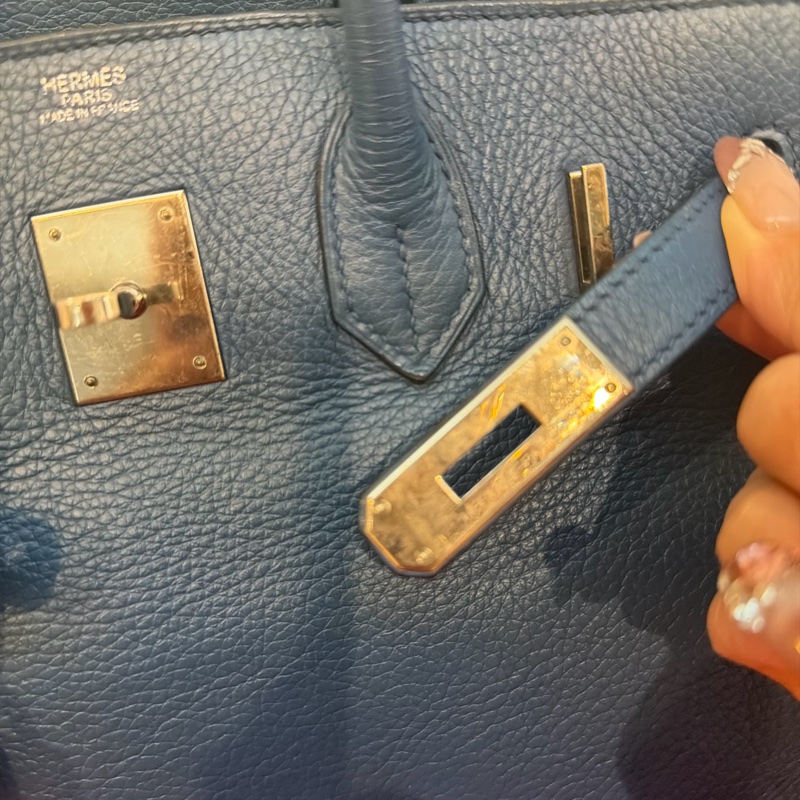Hermes 🌈愛馬仕 Birkin 30 Togo 皮🌟藍色銀扣-17