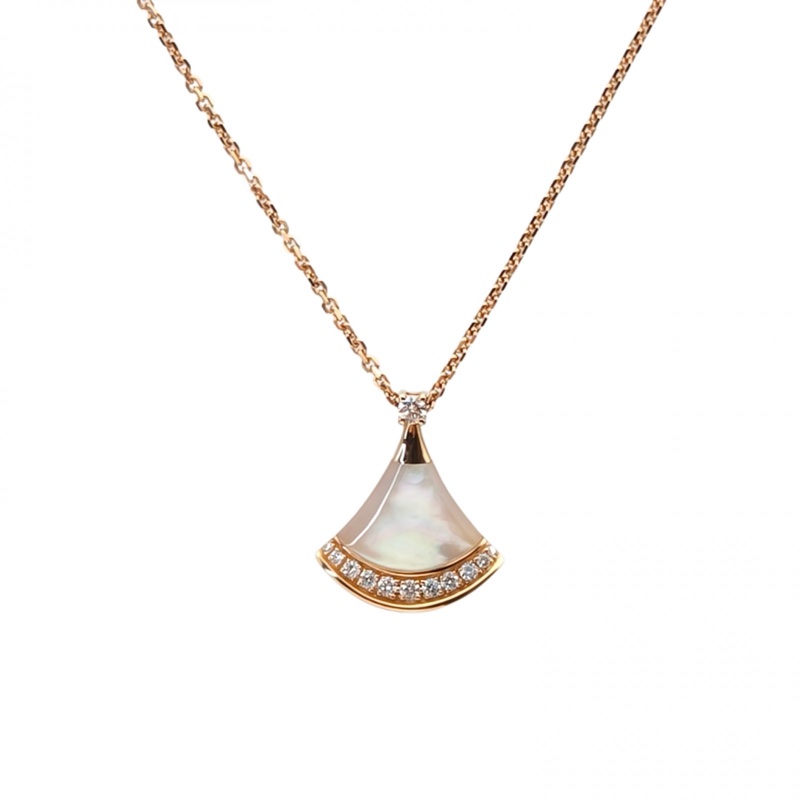 BVLGARI DIVASDREAM邊鑲鑽小扇子項鏈18K玫瑰金/鑽石/白貝母-0