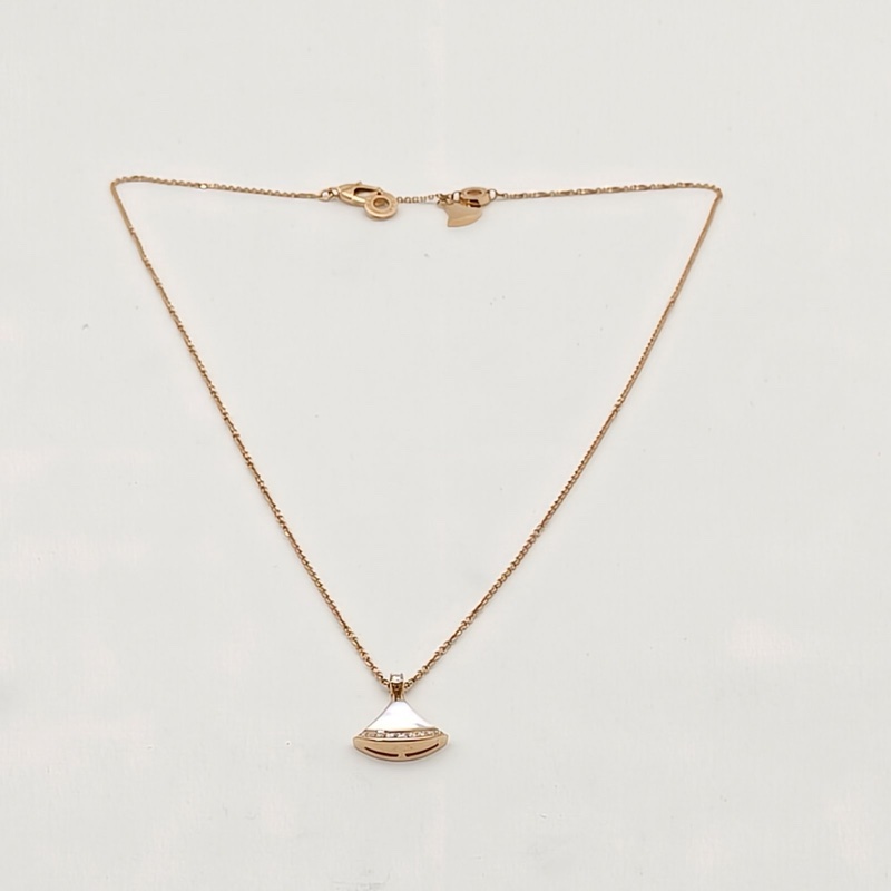 BVLGARI DIVASDREAM邊鑲鑽小扇子項鏈18K玫瑰金/鑽石/白貝母-4