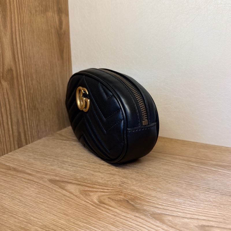 Gucci Marmont黑金牛皮腰包-2