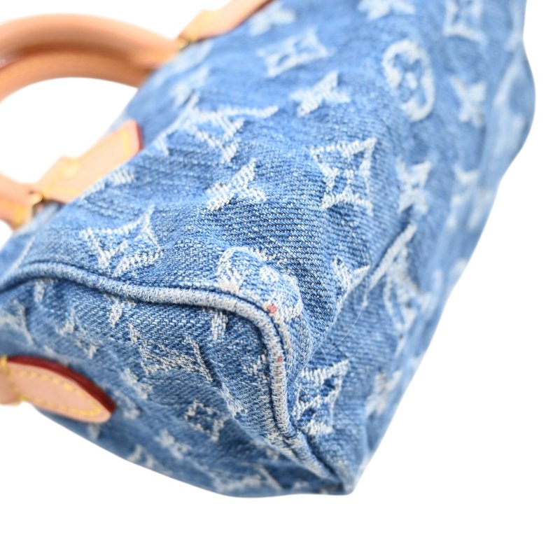 中古 Louis Vuitton 路易威登 LV Nano Speedy 牛仔藍金色五金 M82950 雙用斜挎手袋-11