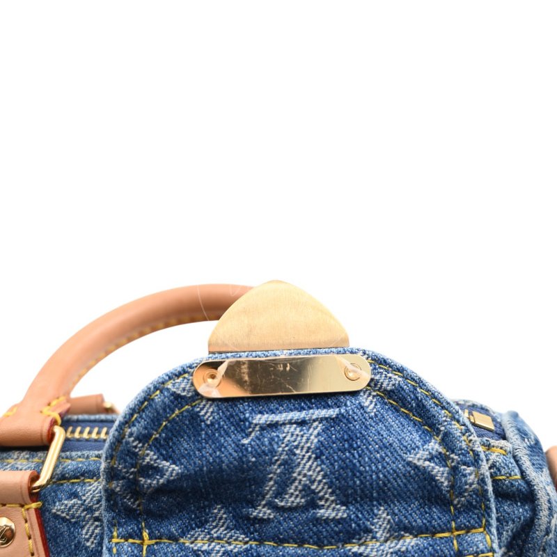 中古 Louis Vuitton 路易威登 LV Nano Speedy 牛仔藍金色五金 M82950 雙用斜挎手袋-19