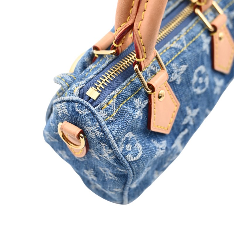 中古 Louis Vuitton 路易威登 LV Nano Speedy 牛仔藍金色五金 M82950 雙用斜挎手袋-23