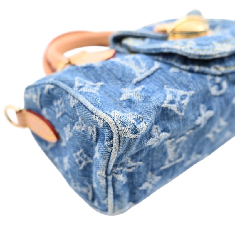 中古 Louis Vuitton 路易威登 LV Nano Speedy 牛仔藍金色五金 M82950 雙用斜挎手袋-26